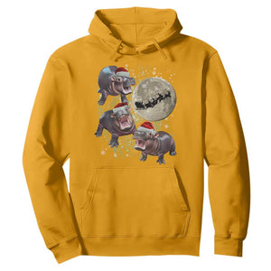 Funny Christmas Moo Deng Hoodie Baby Hippo Santa Sleigh Galaxy Outer Space TS09 Gold Print Your Wear