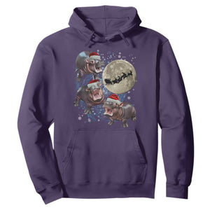 Funny Christmas Moo Deng Hoodie Baby Hippo Santa Sleigh Galaxy Outer Space TS09 Purple Print Your Wear