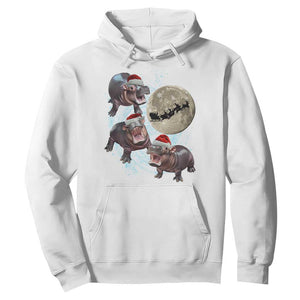 Funny Christmas Moo Deng Hoodie Baby Hippo Santa Sleigh Galaxy Outer Space TS09 White Print Your Wear