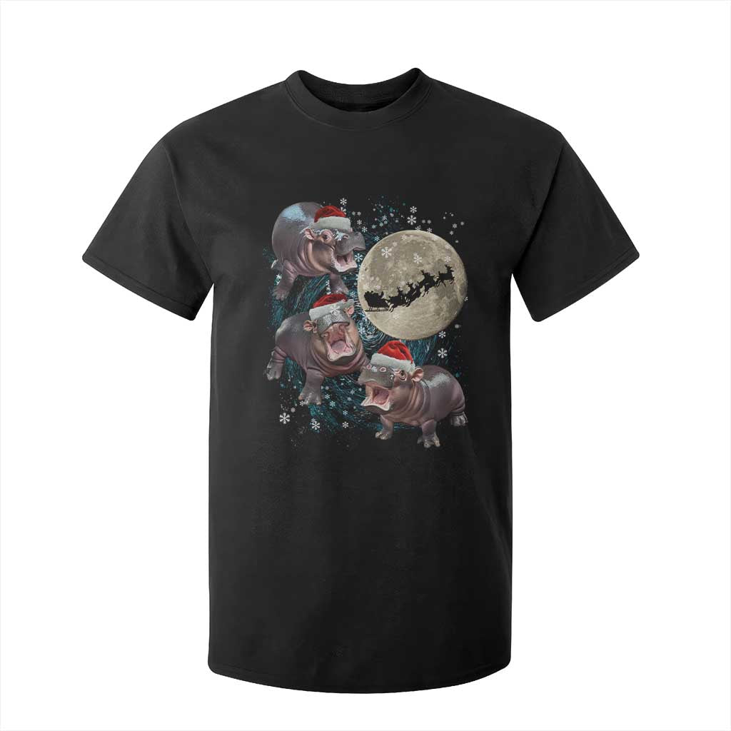 Funny Christmas Moo Deng T Shirt For Kid Baby Hippo Santa Sleigh Galaxy Outer Space TS09 Black Print Your Wear