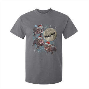 Funny Christmas Moo Deng T Shirt For Kid Baby Hippo Santa Sleigh Galaxy Outer Space TS09 Charcoal Print Your Wear