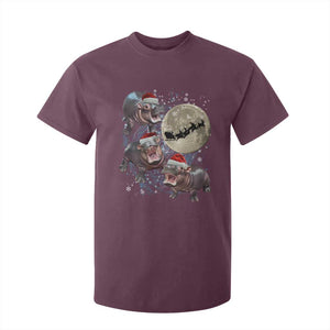 Funny Christmas Moo Deng T Shirt For Kid Baby Hippo Santa Sleigh Galaxy Outer Space TS09 Maroon Print Your Wear