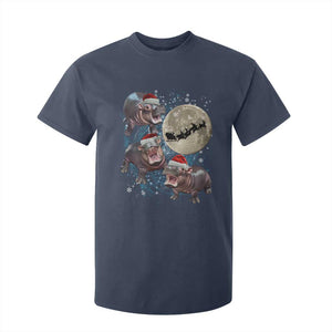 Funny Christmas Moo Deng T Shirt For Kid Baby Hippo Santa Sleigh Galaxy Outer Space TS09 Navy Print Your Wear