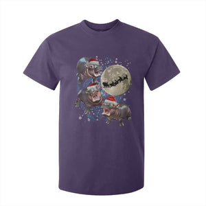 Funny Christmas Moo Deng T Shirt For Kid Baby Hippo Santa Sleigh Galaxy Outer Space TS09 Purple Print Your Wear