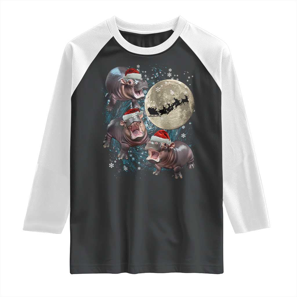 Funny Christmas Moo Deng Raglan Shirt Baby Hippo Santa Sleigh Galaxy Outer Space TS09 Black White Print Your Wear