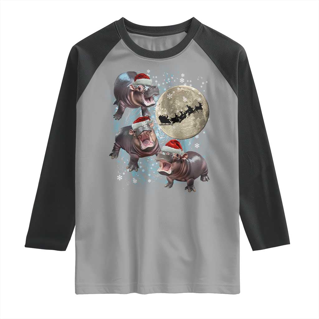 Funny Christmas Moo Deng Raglan Shirt Baby Hippo Santa Sleigh Galaxy Outer Space TS09 Sport Gray Black Print Your Wear