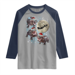 Funny Christmas Moo Deng Raglan Shirt Baby Hippo Santa Sleigh Galaxy Outer Space TS09 Sport Gray Navy Print Your Wear
