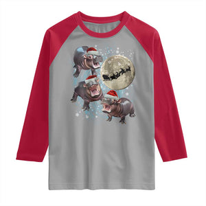 Funny Christmas Moo Deng Raglan Shirt Baby Hippo Santa Sleigh Galaxy Outer Space TS09 Sport Gray Red Print Your Wear