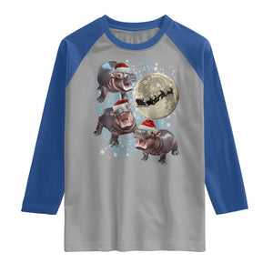 Funny Christmas Moo Deng Raglan Shirt Baby Hippo Santa Sleigh Galaxy Outer Space TS09 Sport Gray Royal Print Your Wear