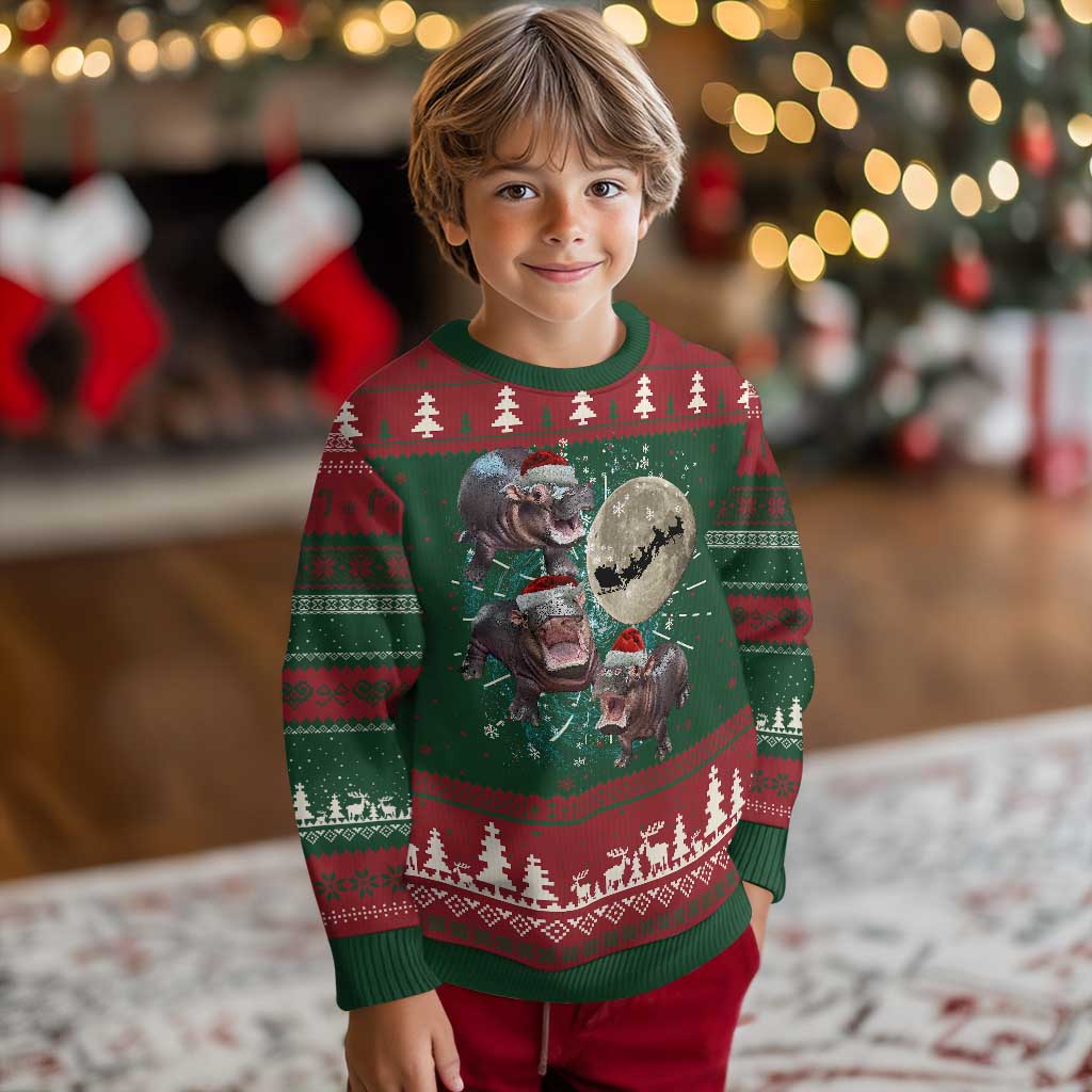 Funny Xmas Moo Deng Ugly Christmas Sweater Baby Hippo Santa Sleigh Galaxy Outer Space TS09 Christmas Print Your Wear