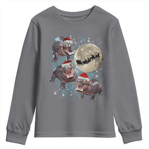 Funny Christmas Moo Deng Youth Sweatshirt Baby Hippo Santa Sleigh Galaxy Outer Space TS09 Charcoal Print Your Wear