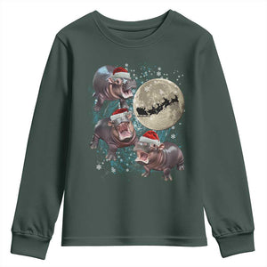 Funny Christmas Moo Deng Youth Sweatshirt Baby Hippo Santa Sleigh Galaxy Outer Space TS09 Dark Forest Green Print Your Wear