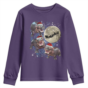 Funny Christmas Moo Deng Youth Sweatshirt Baby Hippo Santa Sleigh Galaxy Outer Space TS09 Purple Print Your Wear
