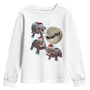 Funny Christmas Moo Deng Youth Sweatshirt Baby Hippo Santa Sleigh Galaxy Outer Space TS09 White Print Your Wear