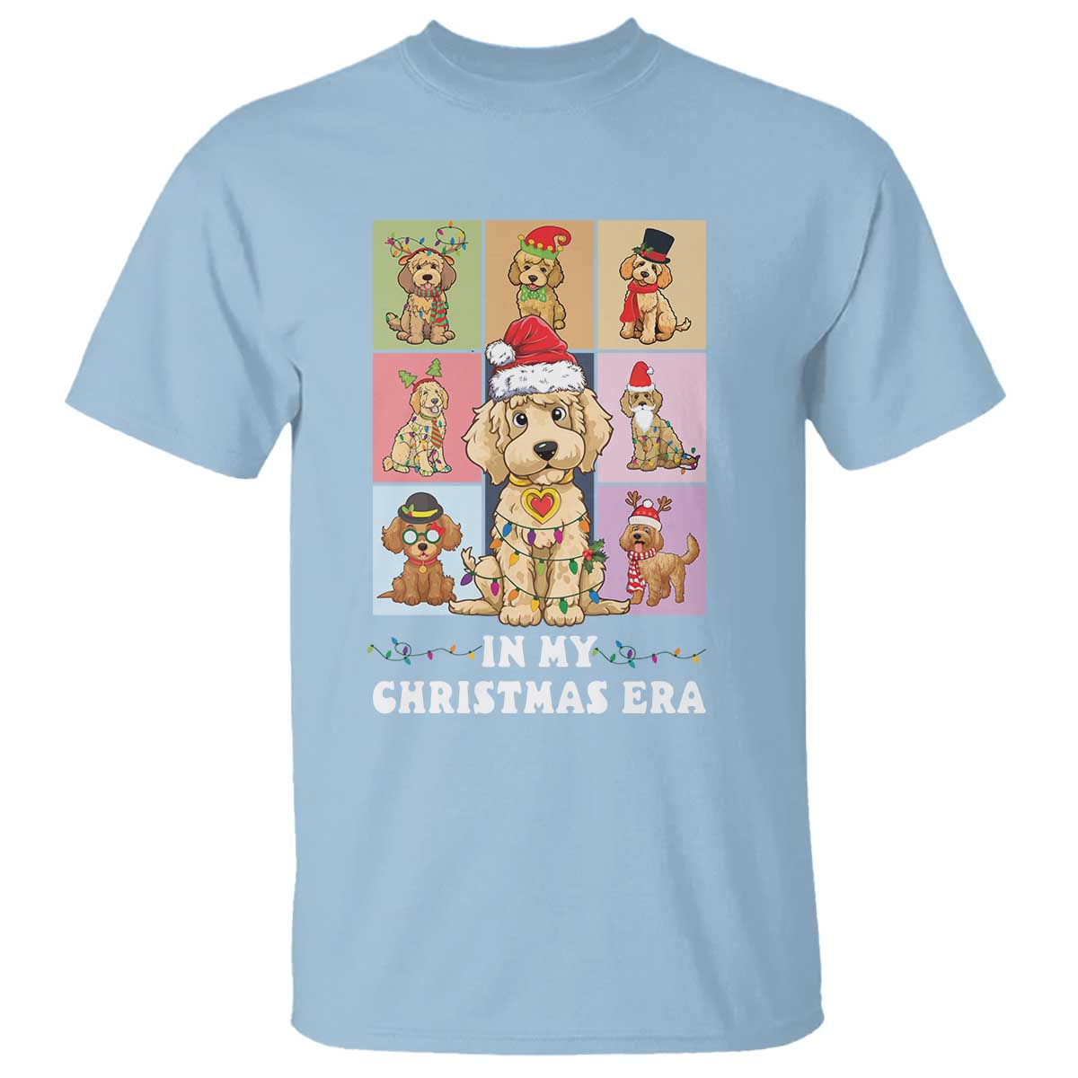 Funny Xmas Dog T Shirt Santa Golden Doodle In My Christmas Era TS09 Light Blue Print Your Wear