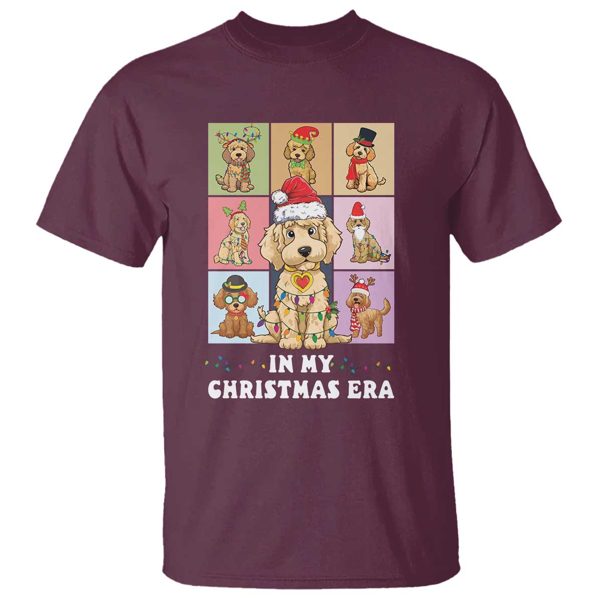 Funny Xmas Dog T Shirt Santa Golden Doodle In My Christmas Era TS09 Maroon Print Your Wear