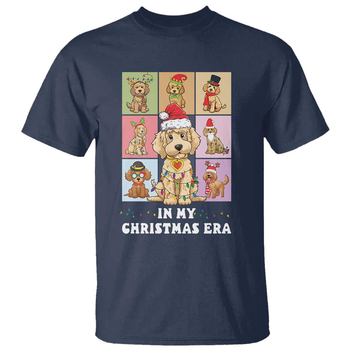 Funny Xmas Dog T Shirt Santa Golden Doodle In My Christmas Era TS09 Navy Print Your Wear