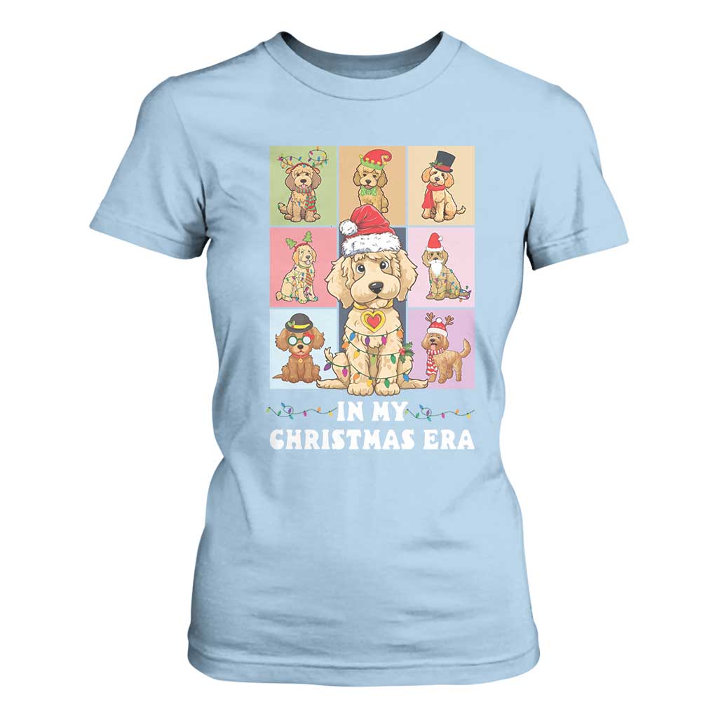Funny Xmas Dog T Shirt For Women Santa Golden Doodle In My Christmas Era TS09 Light Blue Print Your Wear
