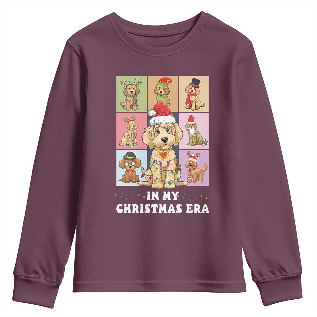 Funny Xmas Dog Youth Sweatshirt Santa Golden Doodle In My Christmas Era TS09 Maroon Print Your Wear