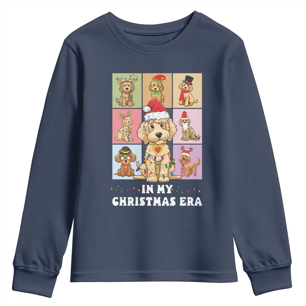 Funny Xmas Dog Youth Sweatshirt Santa Golden Doodle In My Christmas Era TS09 Navy Print Your Wear