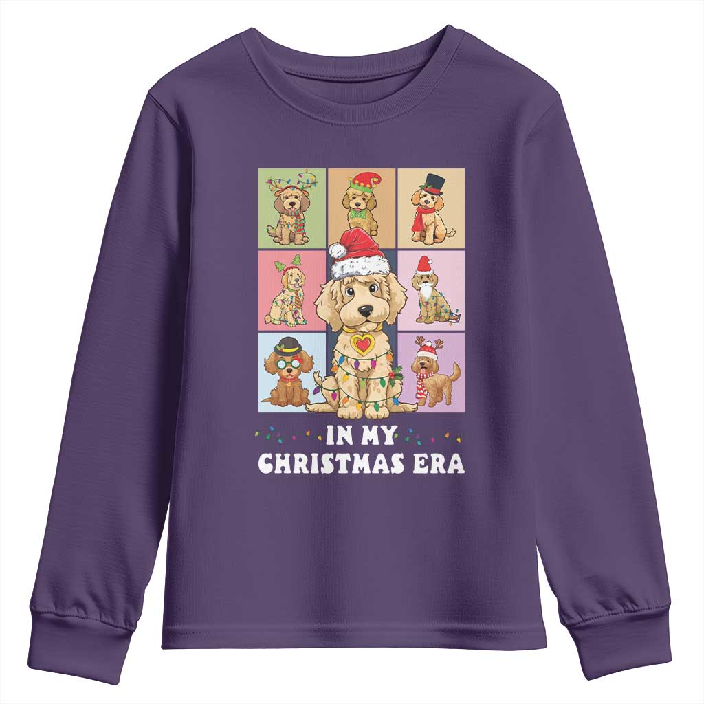 Funny Xmas Dog Youth Sweatshirt Santa Golden Doodle In My Christmas Era TS09 Purple Print Your Wear