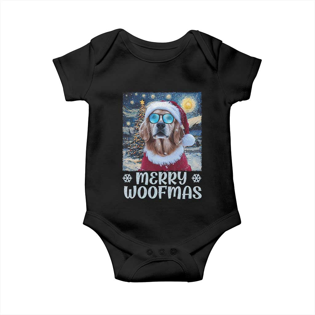 Funny Xmas Golden Retriever Baby Onesie Merry Woofmas Christmas Starry Night Dog Lover TS09 Black Print Your Wear