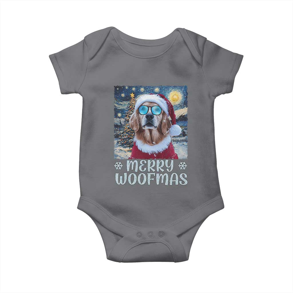 Funny Xmas Golden Retriever Baby Onesie Merry Woofmas Christmas Starry Night Dog Lover TS09 Charcoal Print Your Wear