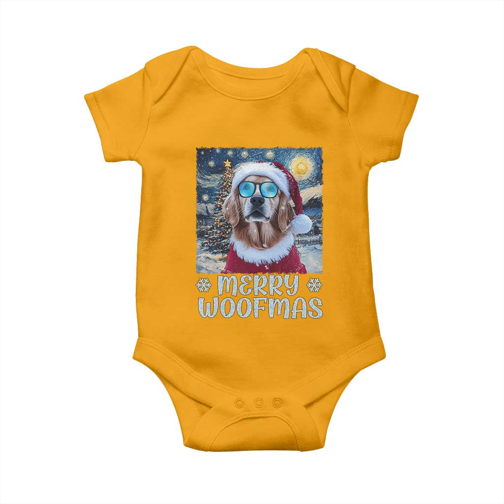 Funny Xmas Golden Retriever Baby Onesie Merry Woofmas Christmas Starry Night Dog Lover TS09 Gold Print Your Wear