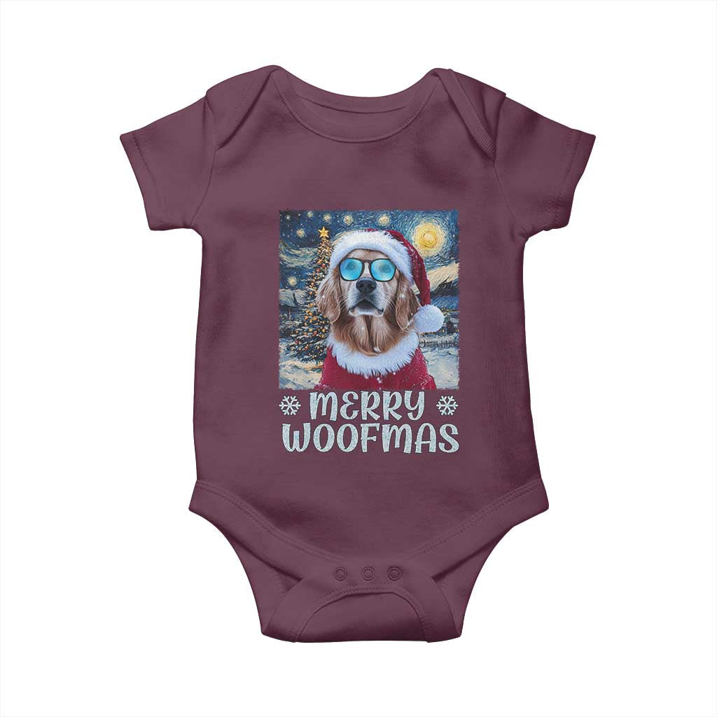 Funny Xmas Golden Retriever Baby Onesie Merry Woofmas Christmas Starry Night Dog Lover TS09 Maroon Print Your Wear