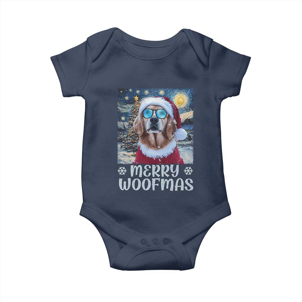Funny Xmas Golden Retriever Baby Onesie Merry Woofmas Christmas Starry Night Dog Lover TS09 Navy Print Your Wear