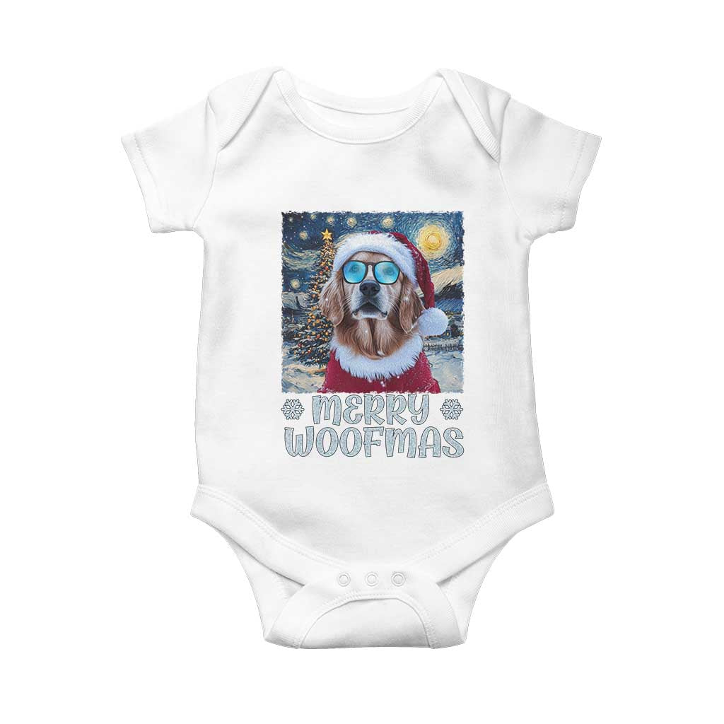 Funny Xmas Golden Retriever Baby Onesie Merry Woofmas Christmas Starry Night Dog Lover TS09 White Print Your Wear