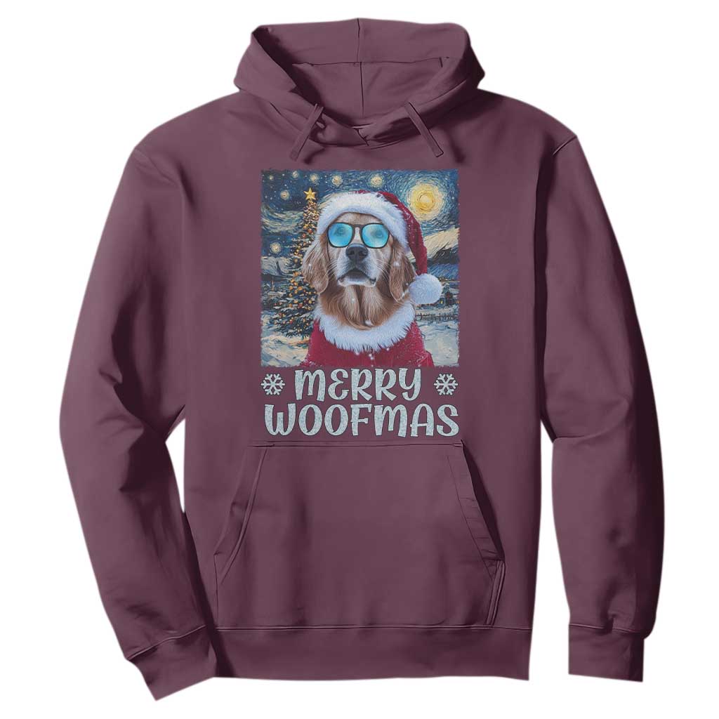 Funny Xmas Golden Retriever Hoodie Merry Woofmas Christmas Starry Night Dog Lover TS09 Maroon Print Your Wear