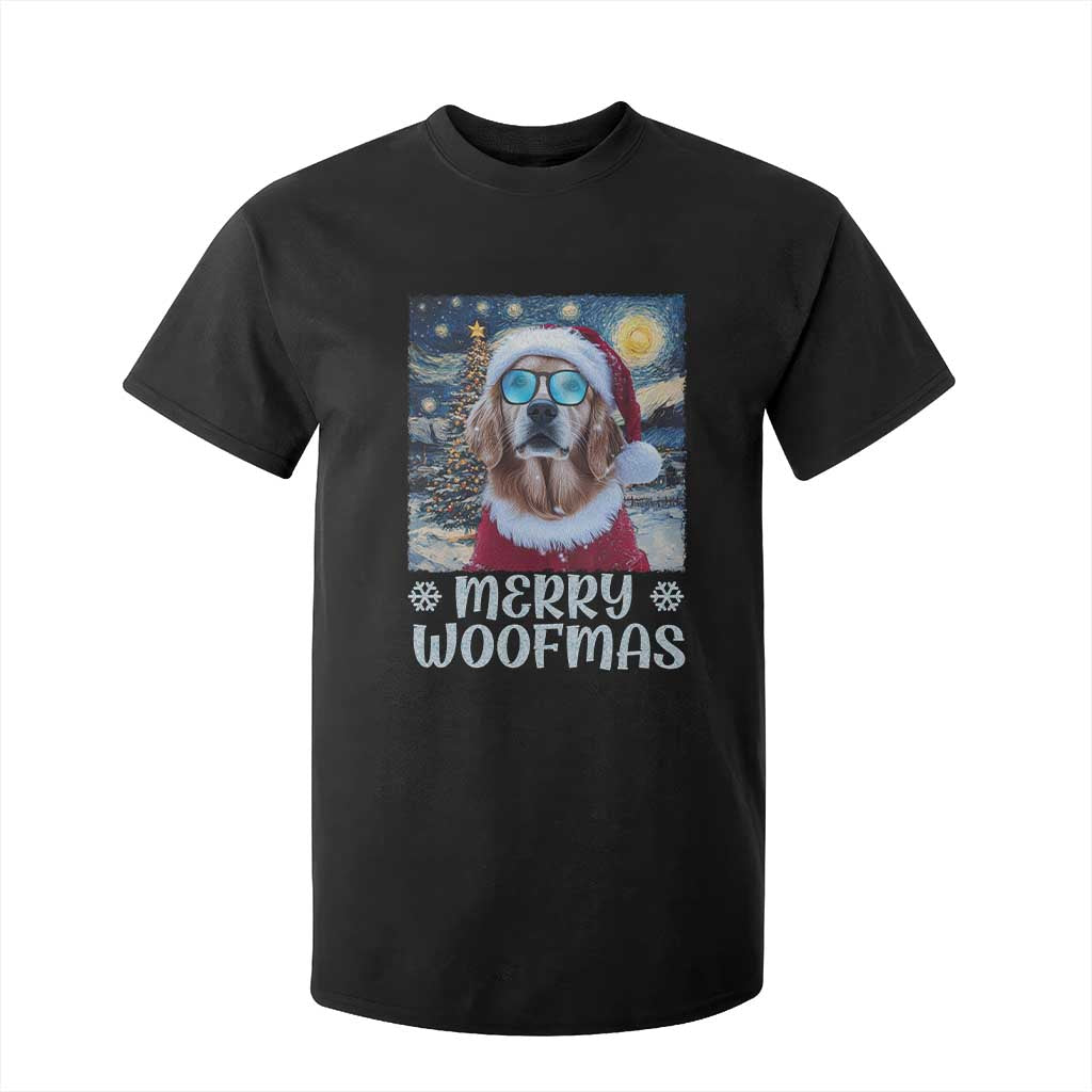 Funny Xmas Golden Retriever T Shirt For Kid Merry Woofmas Christmas Starry Night Dog Lover TS09 Black Print Your Wear