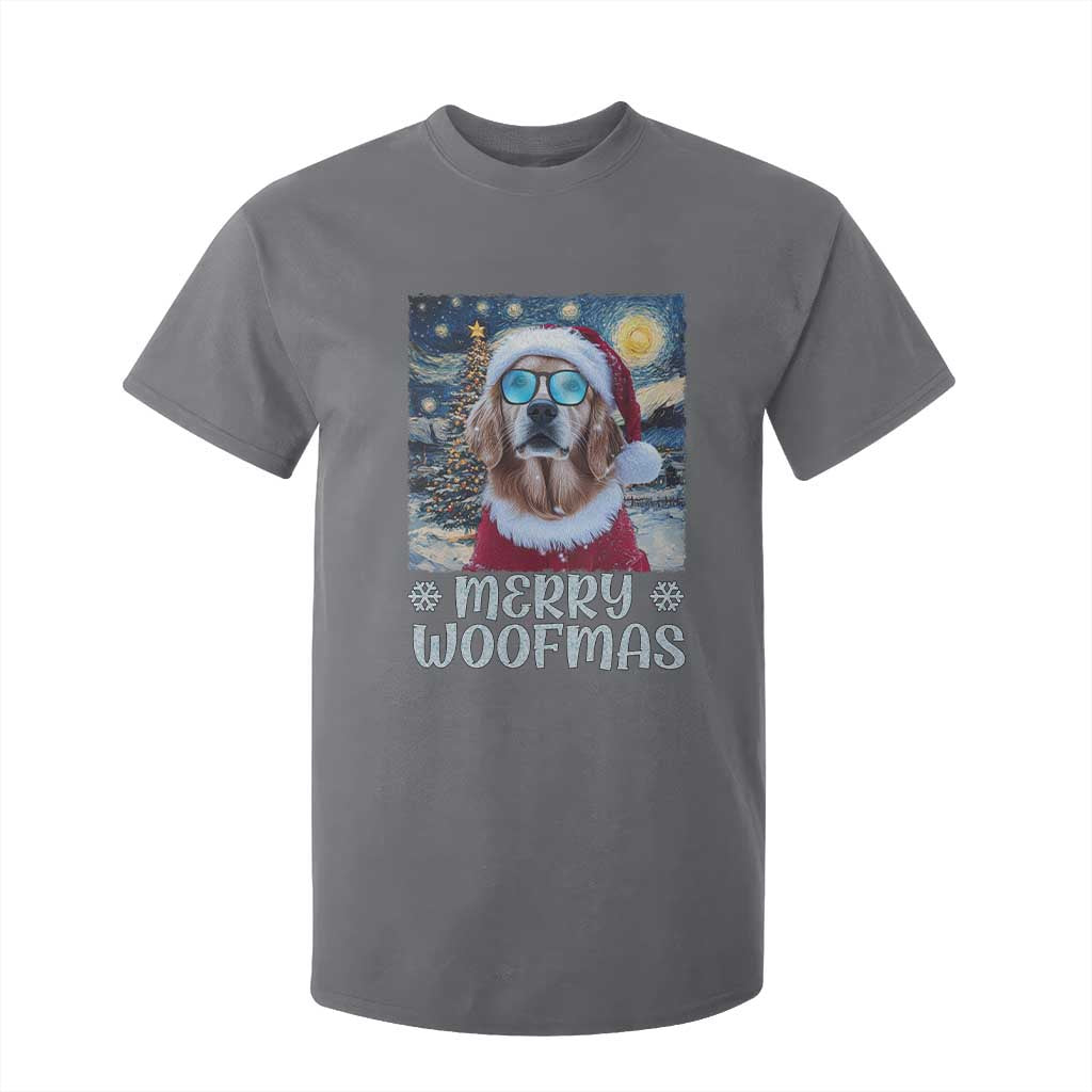 Funny Xmas Golden Retriever T Shirt For Kid Merry Woofmas Christmas Starry Night Dog Lover TS09 Charcoal Print Your Wear