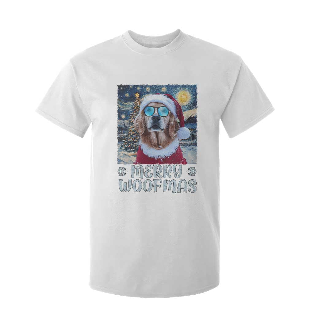 Funny Xmas Golden Retriever T Shirt For Kid Merry Woofmas Christmas Starry Night Dog Lover TS09 White Print Your Wear
