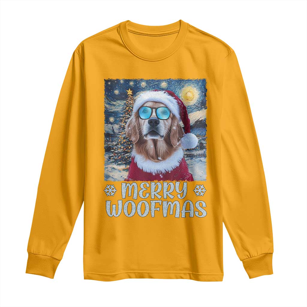 Funny Xmas Golden Retriever Long Sleeve Shirt Merry Woofmas Christmas Starry Night Dog Lover TS09 Gold Print Your Wear