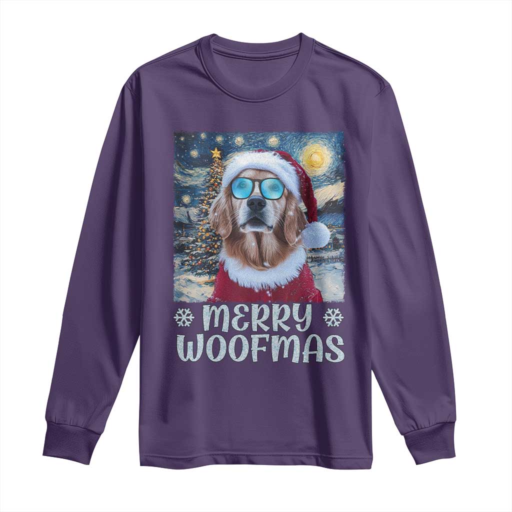 Funny Xmas Golden Retriever Long Sleeve Shirt Merry Woofmas Christmas Starry Night Dog Lover TS09 Purple Print Your Wear
