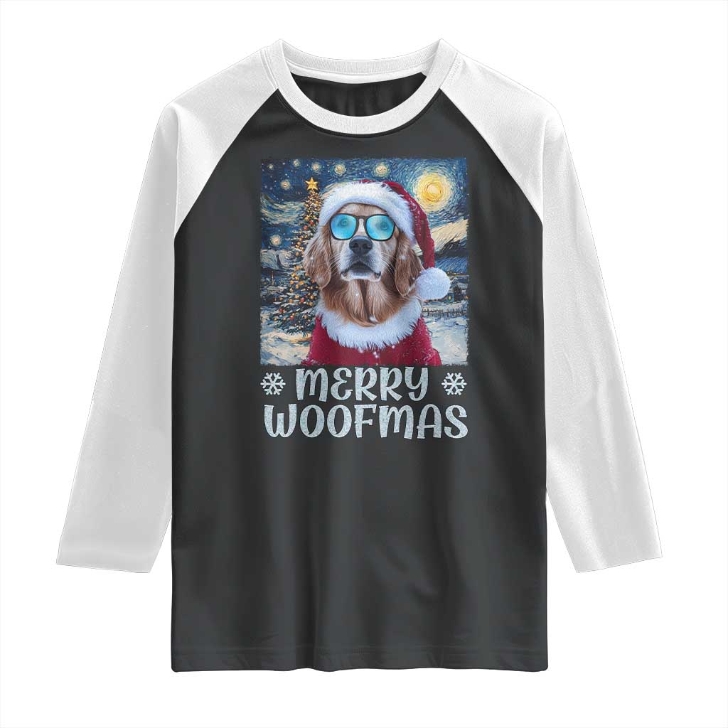 Funny Xmas Golden Retriever Raglan Shirt Merry Woofmas Christmas Starry Night Dog Lover TS09 Black White Print Your Wear