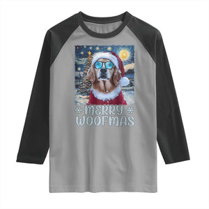 Funny Xmas Golden Retriever Raglan Shirt Merry Woofmas Christmas Starry Night Dog Lover TS09 Sport Gray Black Print Your Wear
