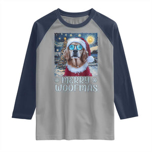 Funny Xmas Golden Retriever Raglan Shirt Merry Woofmas Christmas Starry Night Dog Lover TS09 Sport Gray Navy Print Your Wear