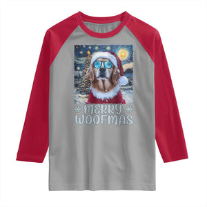 Funny Xmas Golden Retriever Raglan Shirt Merry Woofmas Christmas Starry Night Dog Lover TS09 Sport Gray Red Print Your Wear