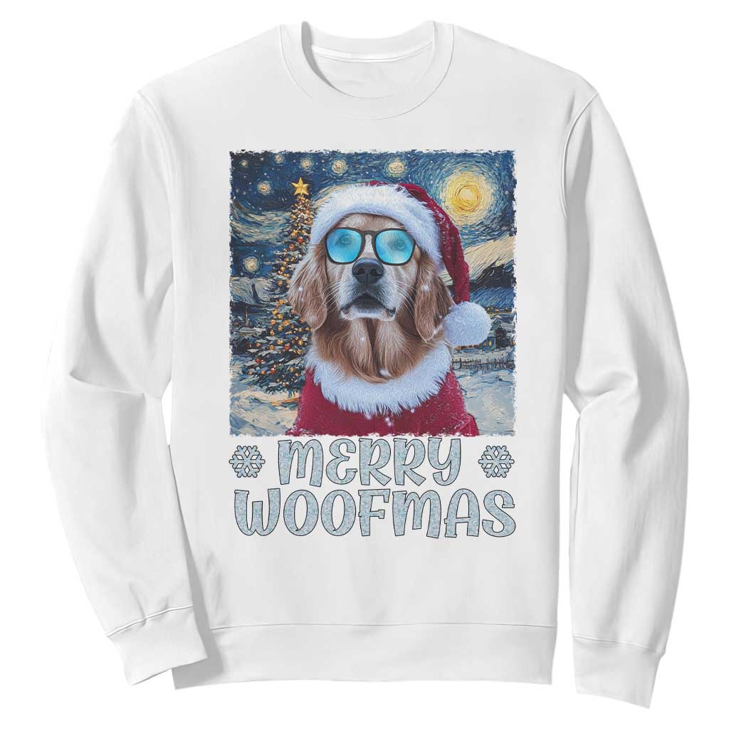Funny Xmas Golden Retriever Sweatshirt Merry Woofmas Christmas Starry Night Dog Lover TS09 White Print Your Wear