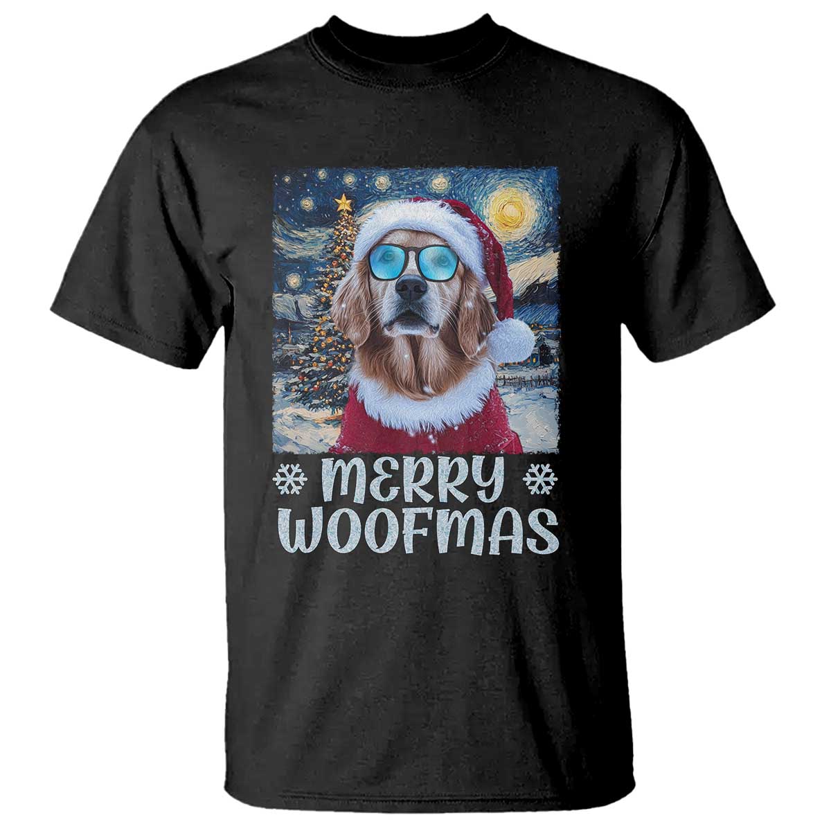 Funny Xmas Golden Retriever T Shirt Merry Woofmas Christmas Starry Night Dog Lover TS09 Black Print Your Wear