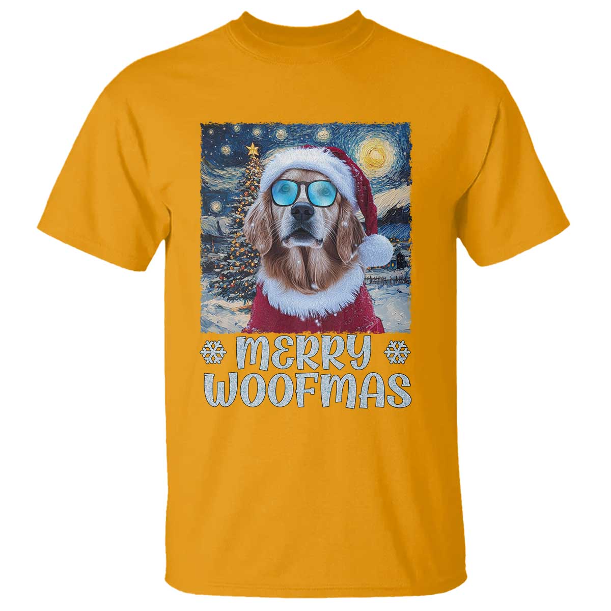 Funny Xmas Golden Retriever T Shirt Merry Woofmas Christmas Starry Night Dog Lover TS09 Gold Print Your Wear