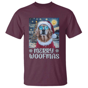 Funny Xmas Golden Retriever T Shirt Merry Woofmas Christmas Starry Night Dog Lover TS09 Maroon Print Your Wear