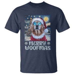 Funny Xmas Golden Retriever T Shirt Merry Woofmas Christmas Starry Night Dog Lover TS09 Navy Print Your Wear