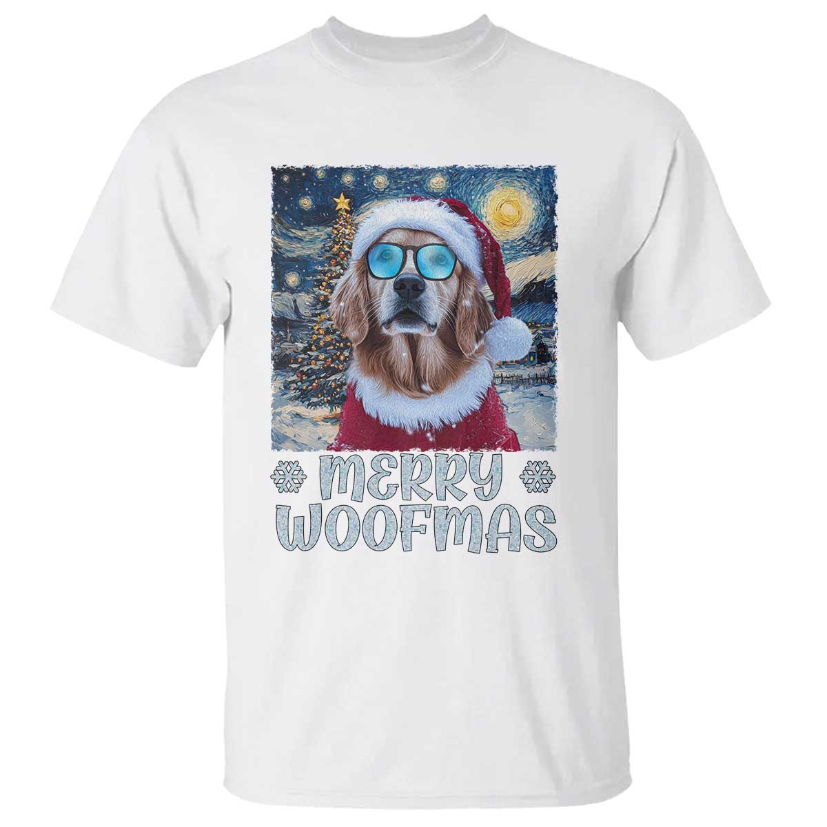 Funny Xmas Golden Retriever T Shirt Merry Woofmas Christmas Starry Night Dog Lover TS09 White Print Your Wear