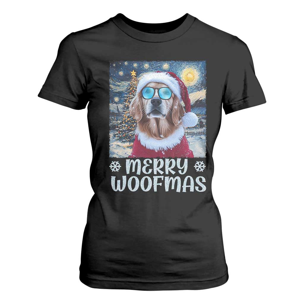 Funny Xmas Golden Retriever T Shirt For Women Merry Woofmas Christmas Starry Night Dog Lover TS09 Black Print Your Wear
