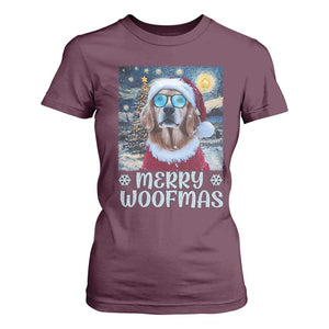 Funny Xmas Golden Retriever T Shirt For Women Merry Woofmas Christmas Starry Night Dog Lover TS09 Maroon Print Your Wear