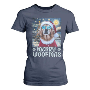 Funny Xmas Golden Retriever T Shirt For Women Merry Woofmas Christmas Starry Night Dog Lover TS09 Navy Print Your Wear